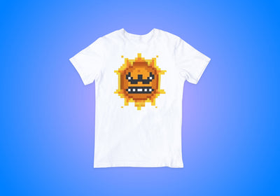 Premium quality white short sleeve cotton t-shirt with Super Mario 3 angry Sun character from 4one3