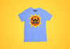 Premium quality blue short sleeve cotton t-shirt with Super Mario 3 angry Sun character from 4one3